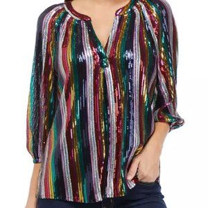 🪅 Crown & Ivy 3/4 sleeve Blouson Sleeve Sequin Stripe Peasant Top